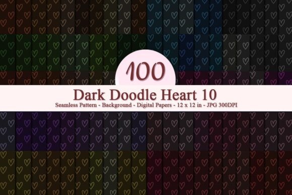 Dark Doodle Heart 10 Seamless Pattern
