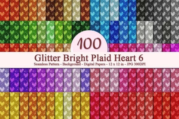 Glitter Bright Plaid Heart 6 Pattern
