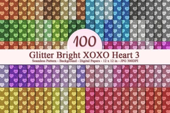 Glitter Bright XOXO Heart 3 Pattern
