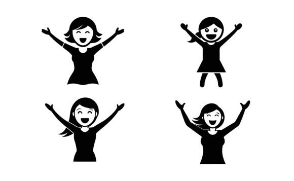 Happy Excited Women Silhouette Bundle